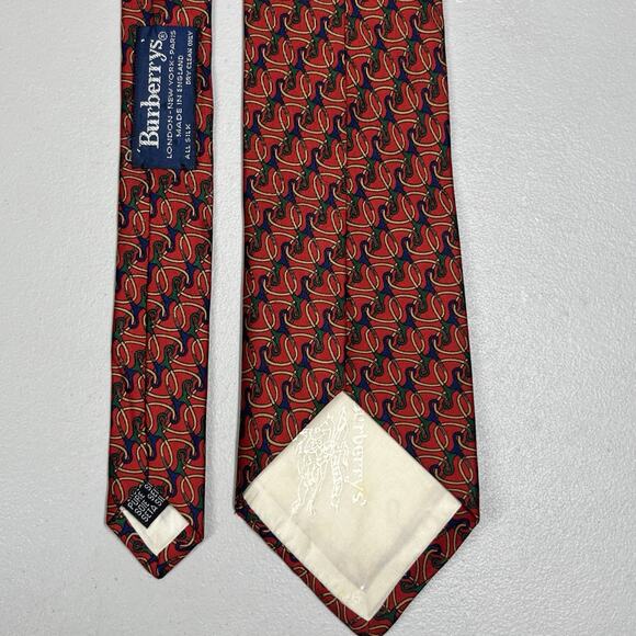 Vintage Burberrys' Silk Tie Red Abstract Mens Necktie Made in England 3.5"X56" - Picture 5 of 12
